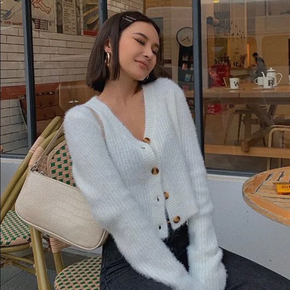 cropped white cardigan